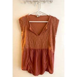 Women’s Lucky Brand Rose Gold Linen Boho Top - Flowy Cap Sleeve Shirt - Large